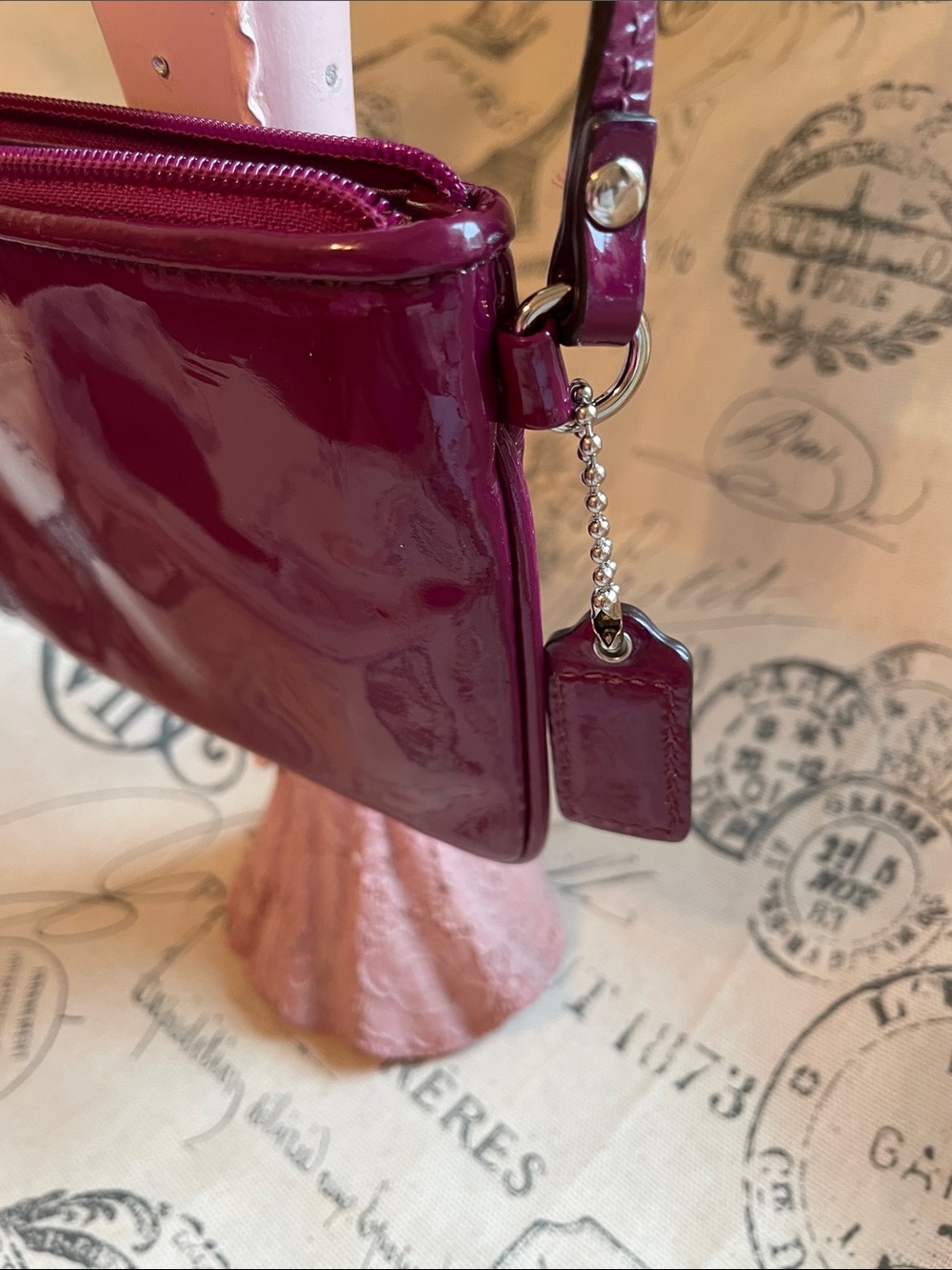 Coach Madison Patent Leather Mini Wristlet in Deep Plum - Picture 3 of 10